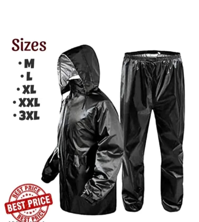 Polyester Full Sleeves Rainsuit Set for Men (Black, XL)